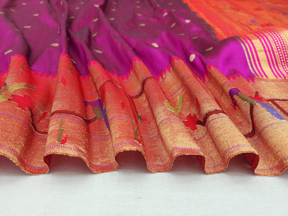 Peacock Parrots Brocade Paithani