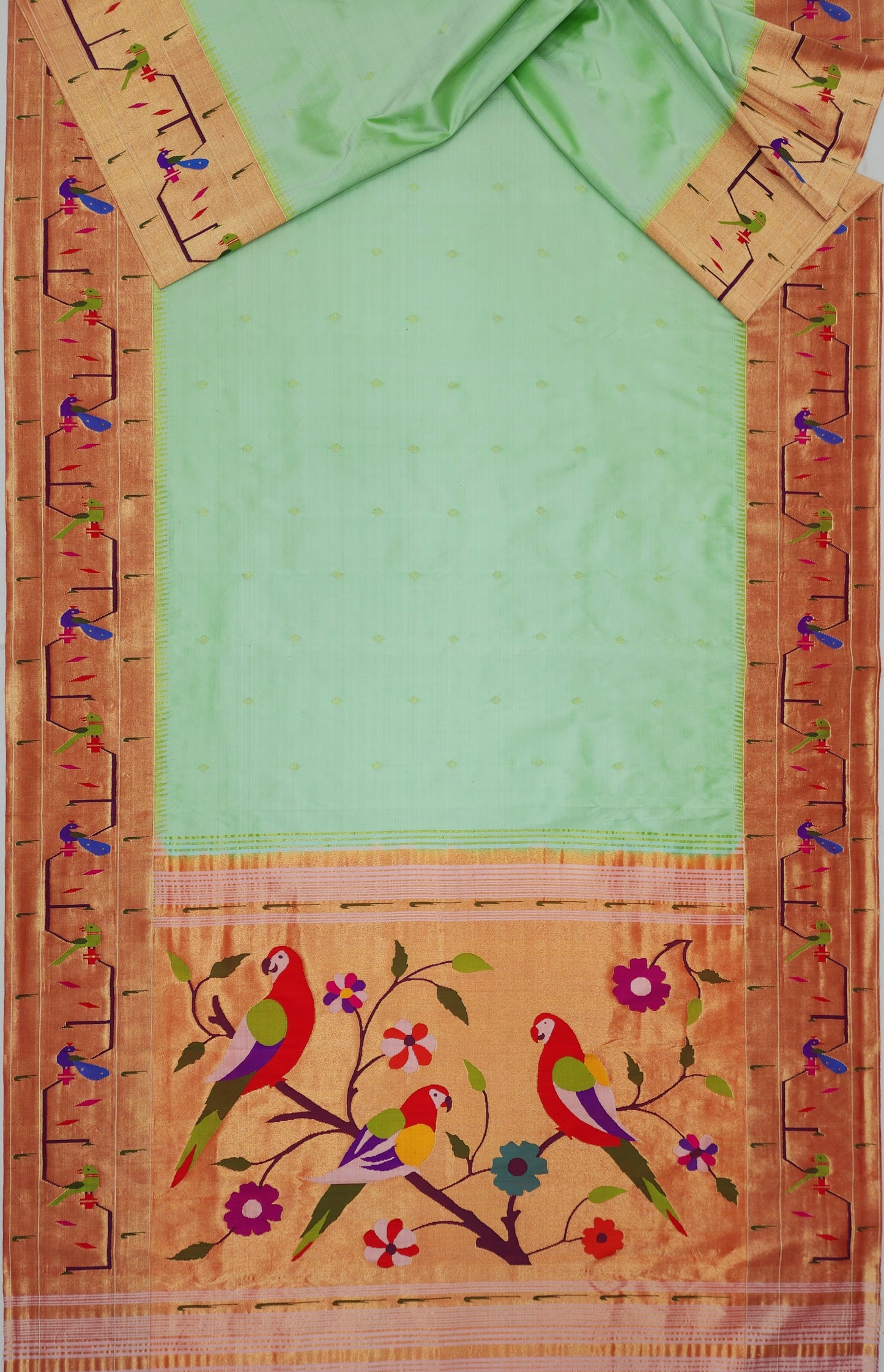 Peacock Parrots Brocade Paithani