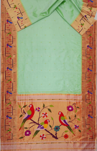 Peacock Parrots Brocade Paithani
