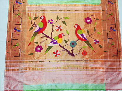 Peacock Parrots Brocade Paithani