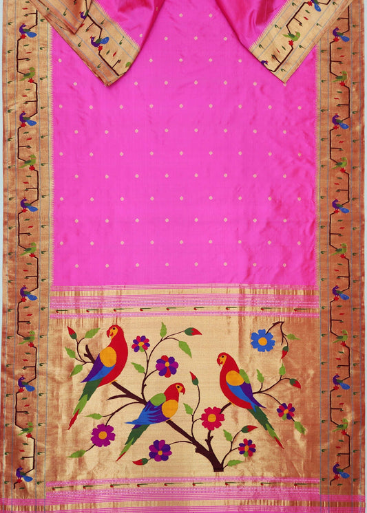 Peacock Parrots Brocade Paithani
