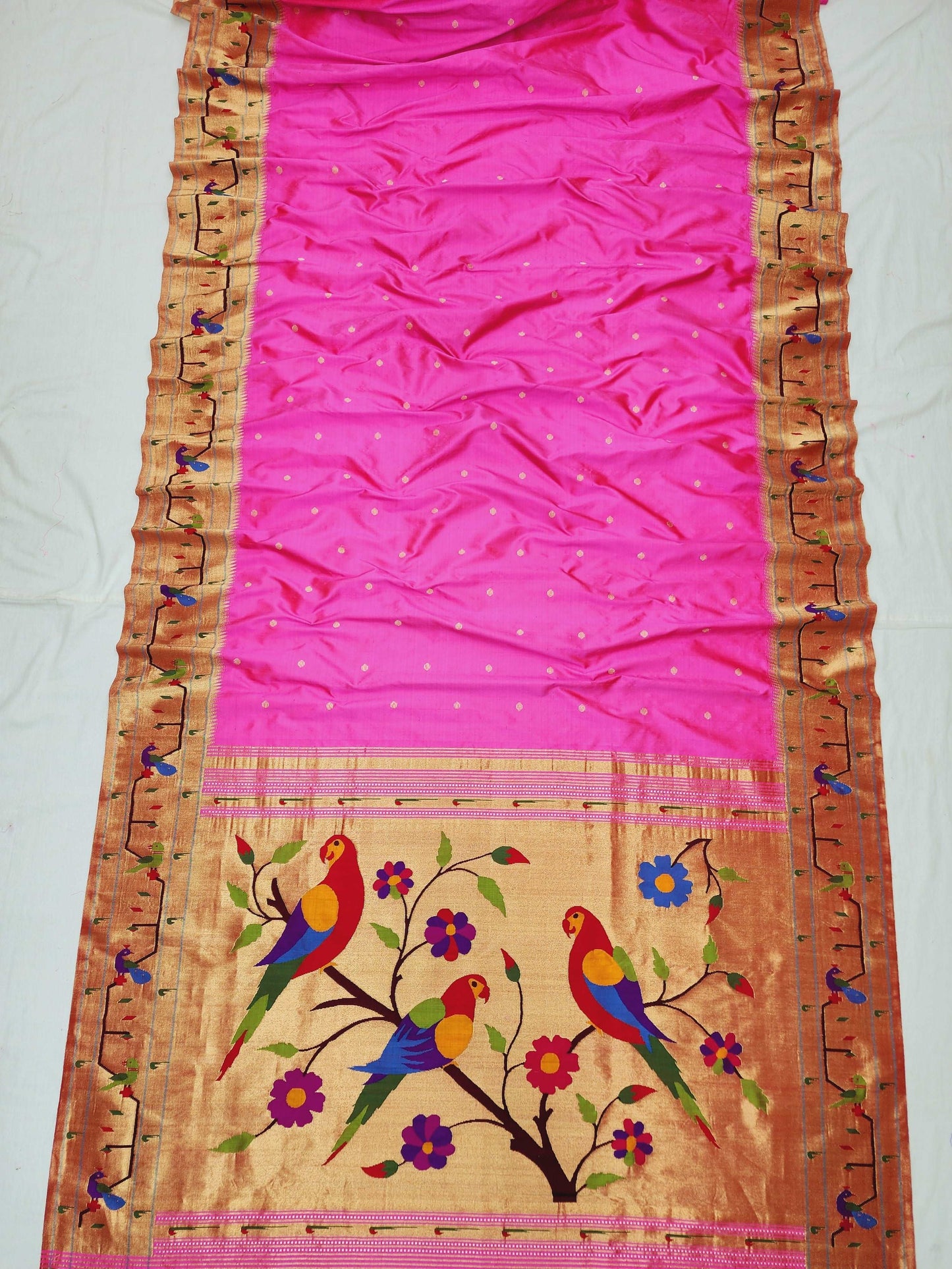 Peacock Parrots Brocade Paithani