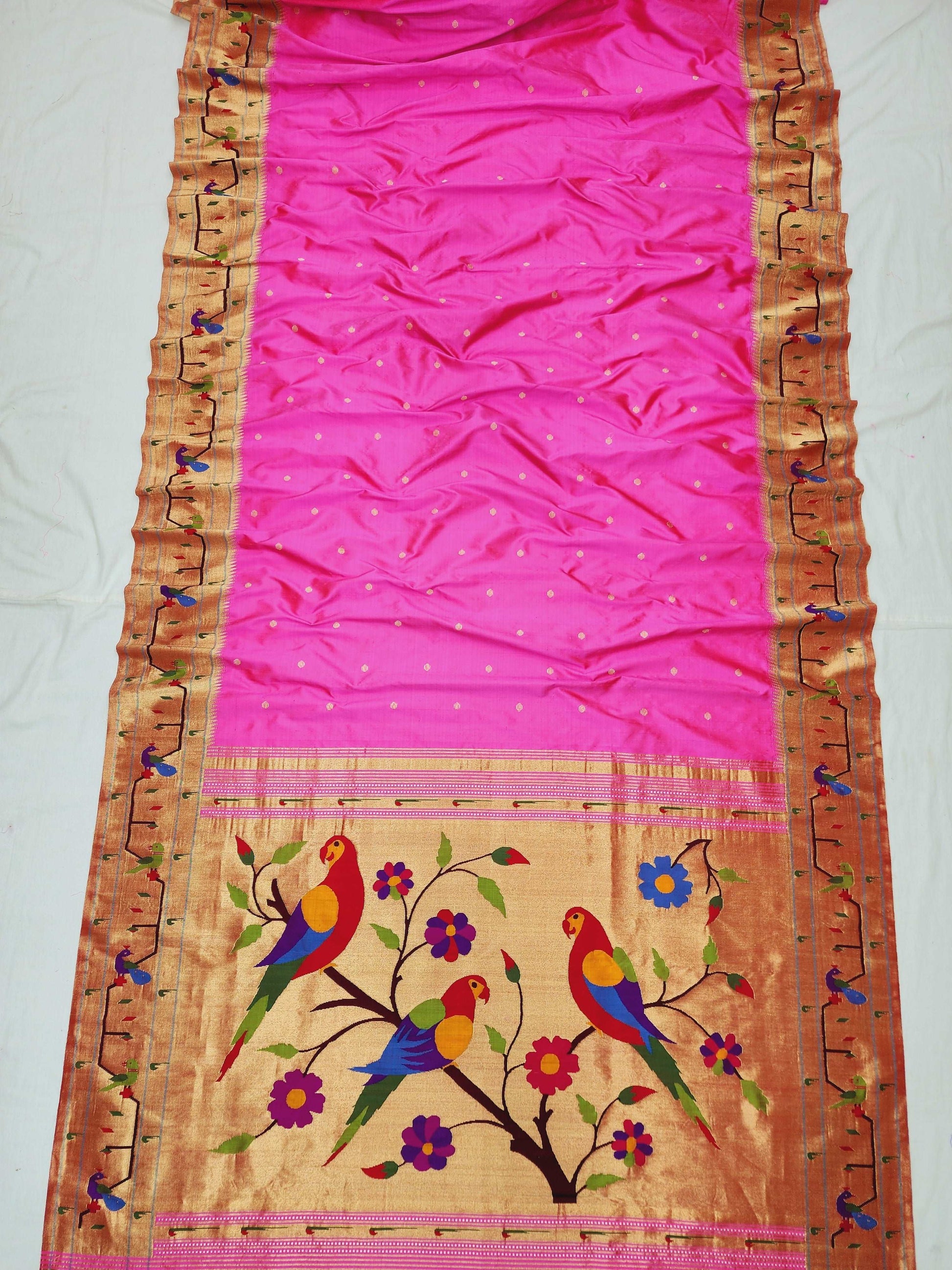 Peacock Parrots Brocade Paithani