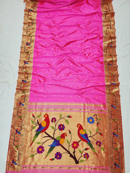 Peacock Parrots Brocade Paithani
