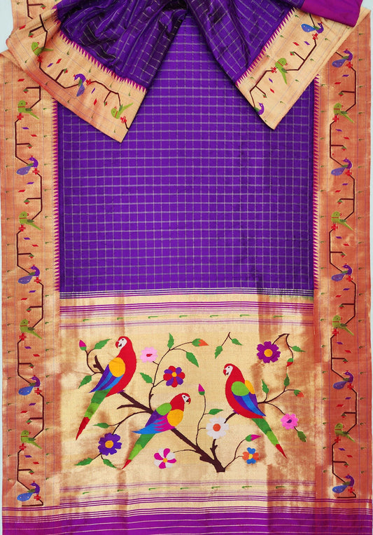 Peacock Parrots Brocade Paithani