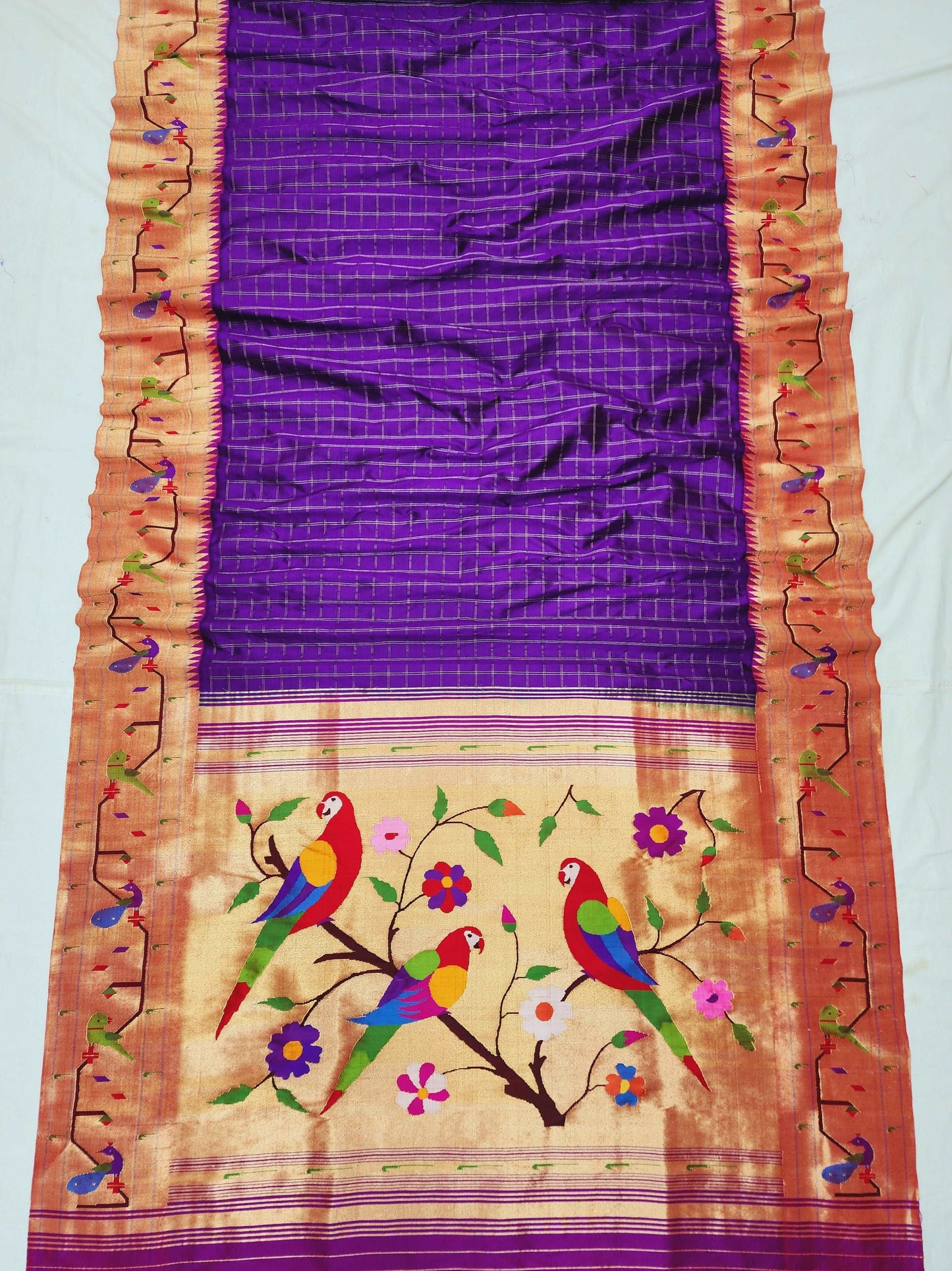 Peacock Parrots Brocade Paithani