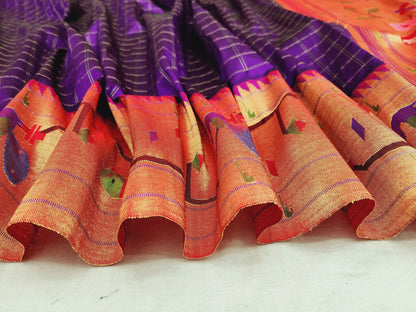Peacock Parrots Brocade Paithani