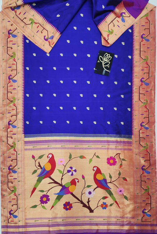 Peacock Parrots Brocade Paithani