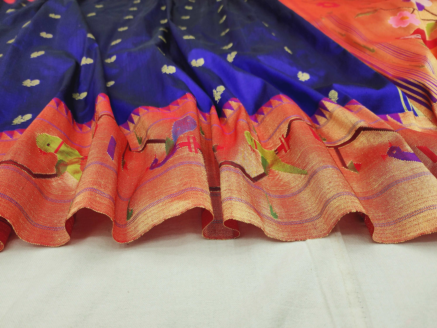 Peacock Parrots Brocade Paithani
