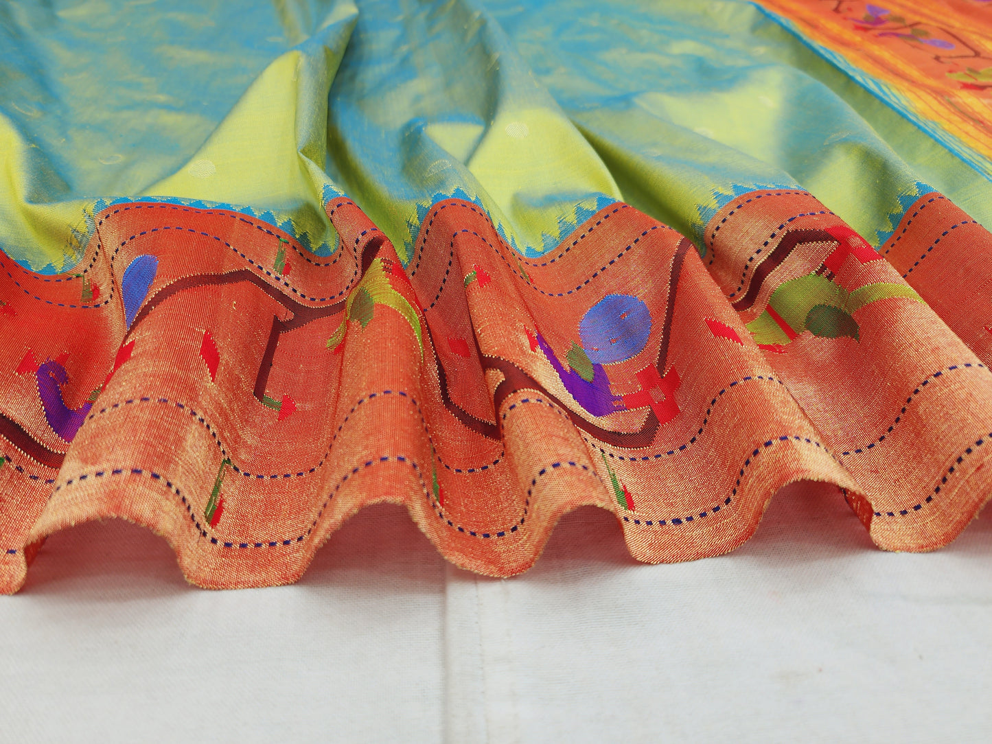 Peacock Parrots Brocade Paithani