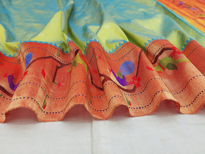 Peacock Parrots Brocade Paithani