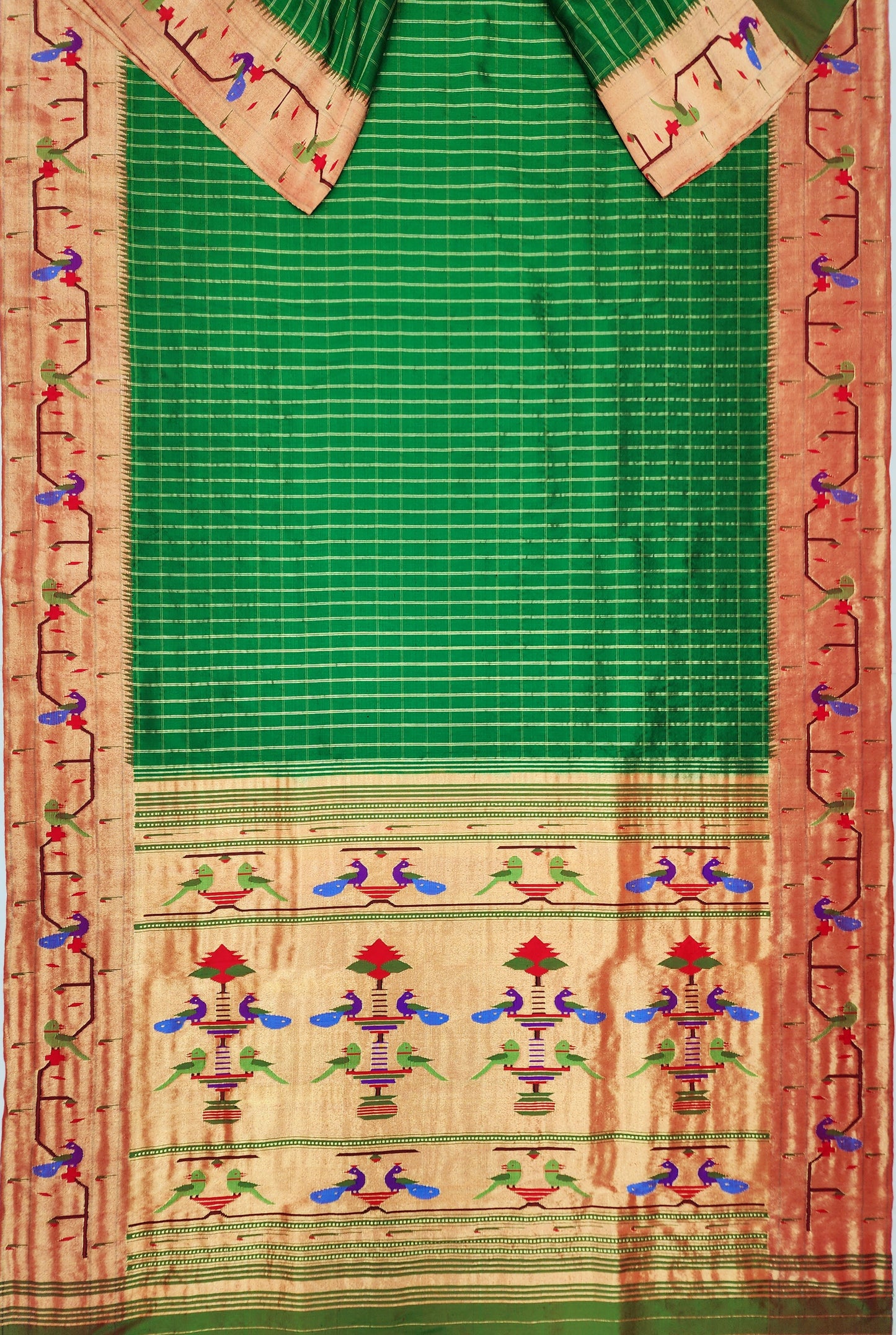 Peacock Parrots Brocade Paithani