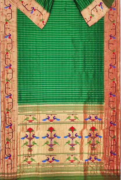 Peacock Parrots Brocade Paithani
