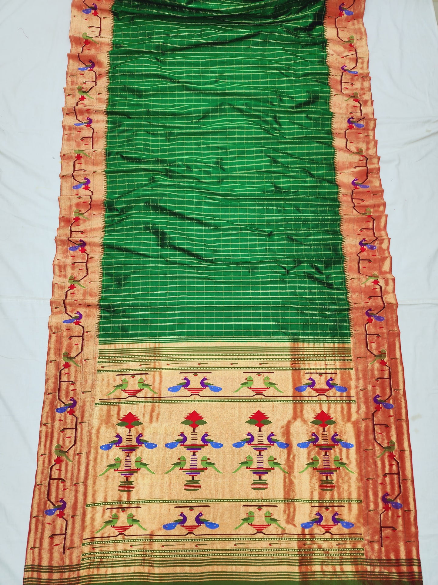 Peacock Parrots Brocade Paithani