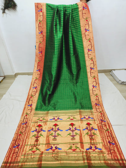 Peacock Parrots Brocade Paithani