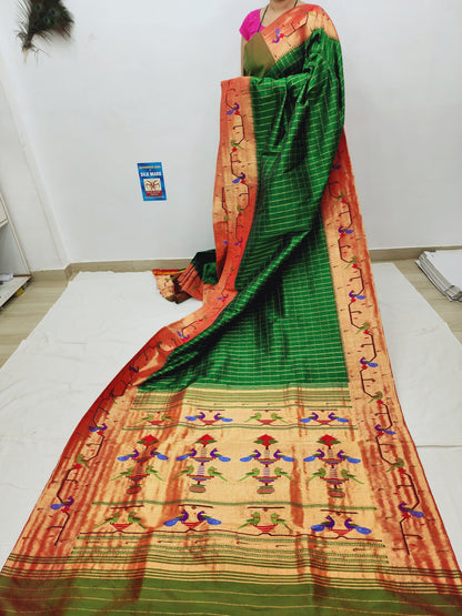 Peacock Parrots Brocade Paithani