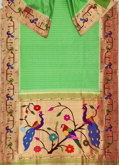 Peacock Parrots Brocade Paithani