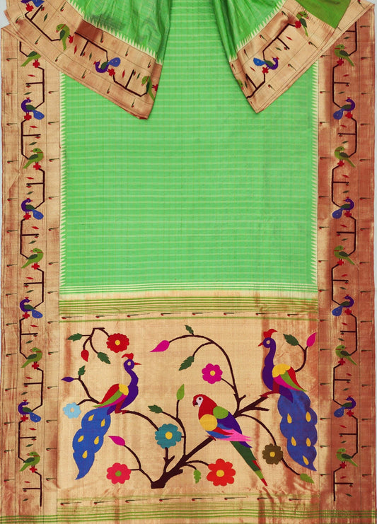 Peacock Parrots Brocade Paithani