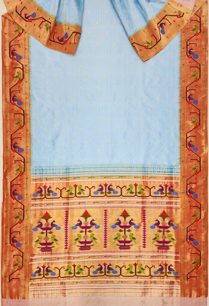 Peacock Parrots Brocade Paithani