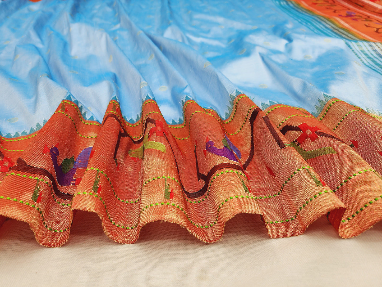Peacock Parrots Brocade Paithani