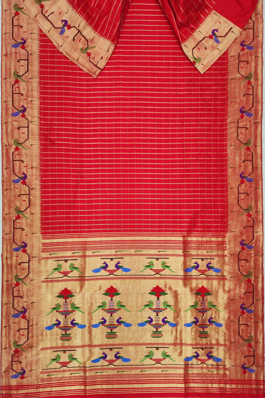 Peacock Parrots Brocade Paithani