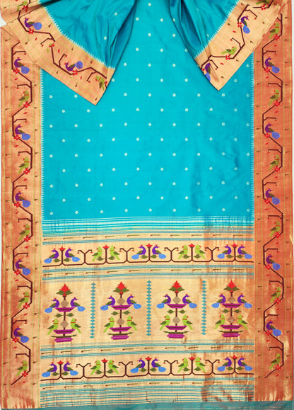 Peacock Parrots Brocade Paithani