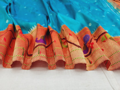 Peacock Parrots Brocade Paithani